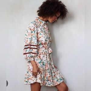 Lauren Conrad Size Large floral shirt dress button front ruffle bottom